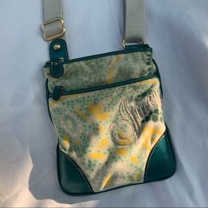Juicy Couture Yellow Green Print Velvet Crossbody